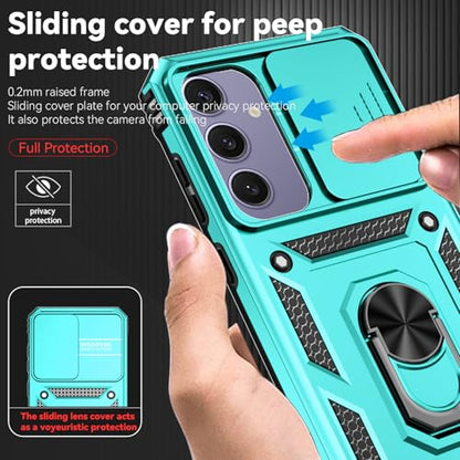 for Samsung Galaxy S24 FE Case with Camera Lens Cover HD Screen Protector, Dual Layer Military-Grade Drop Tested Magnetic Ring Holder Kickstand Protective Phone Case for Galaxy S24 FE (Mint) - color: Mint with camera cover Military-Grade 2nd gen