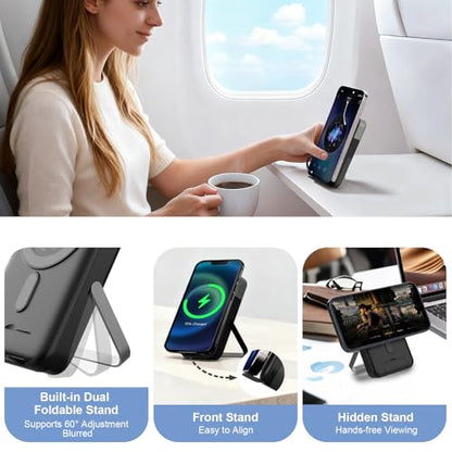 JUOVI Magnetic Power Bank 22.5W 10,000mAh Wireless Portable Charger | Battery Pack with LED Display Adjustable Dual-Foldable Stand Magsafe-Compatible for iPhone 16/15 Series Samsung AirPods - color: Blue