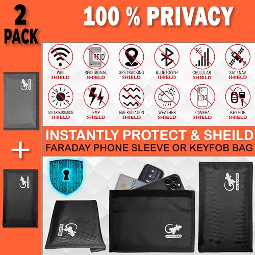Faraday Bag Anti-Tracking GPS RFID Car Key Signal Blocker Wallet Shielding Pouch Protective Case for Cell Phone Car Key FOB, Data Privacy, Electronic Device Security (2 PACK - BLACK AND GRAY) - color: 2 PACK - BLACK AND GRAY