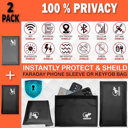 Faraday Bag Anti-Tracking GPS RFID Car Key Signal Blocker Wallet Shielding Pouch Protective Case for Cell Phone Car Key FOB, Data Privacy, Electronic Device Security (2 PACK - BLACK AND GRAY) - color: 2 PACK - BLACK AND GRAY