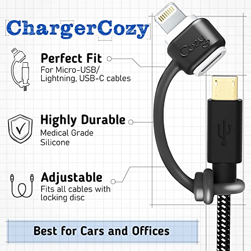 Cozy Charging Cable Keeper Adapter Tether Holder Compatible with Apple Pencil USB-C Micro USB, Keychain, Car, Travel, Black, 5-Pack - color: Black