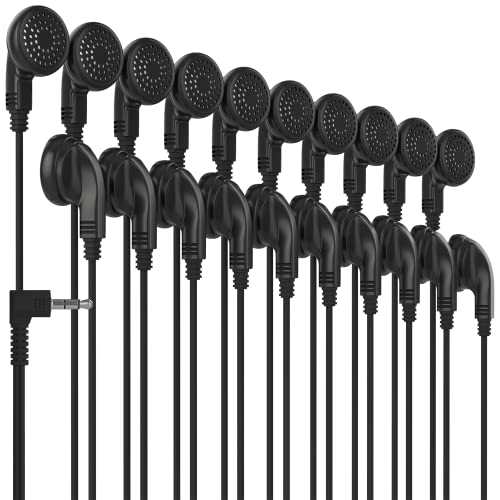 Maeline Bulk 10 Pack Earphones with 3.5 mm Headphone Plug Compatible with iPhone, Android, MP3 Player, Laptop, Computer for School, Libraries, Hospitals, Travel - Black - color: Black, size: 10 Pack