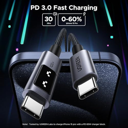UGREEN Uno USB C Cable 100W with LED Display, Fast Charging, 3.3ft, Black - color: Black, size: 3.3 FT
