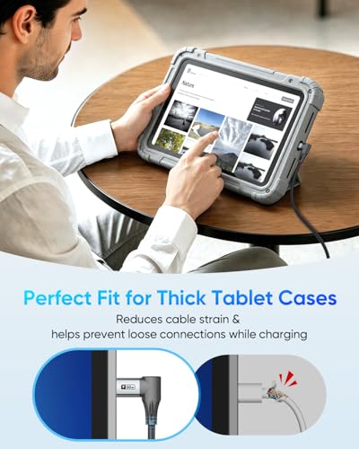 Longer Right Angle USB C Cable 1FT, 60W USB C to USB C for Thick Cases - size: 1FT+1FT