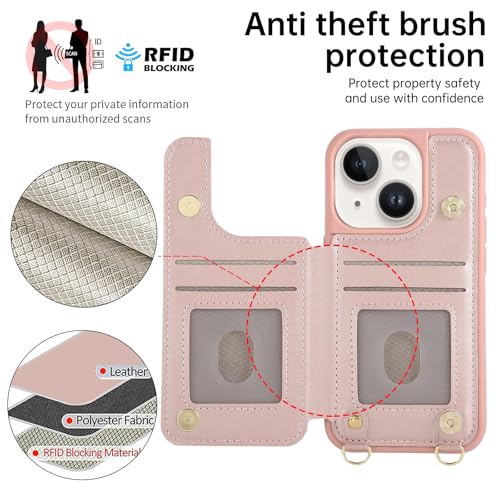 for iPhone 11 Wallet Case with Card Holder Slots and Strap, RFID Blocking Magnetic Flip Folio Cover, Crossbody Purse Protection Case with Kickstand,Rose Gold Diamond - color: Rose Gold Diamond, size: iPhone 11(6.1")