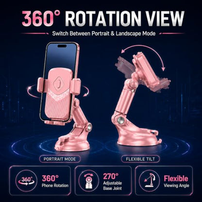 Pink Car Phone Holder, 360° Dashboard Windshield Air Vent Mount - color: Pink