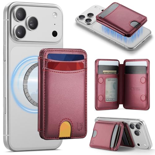 for Magsafe Wallet Magnetic RFID Blocking Card Holders, Wine Red - color: Wine Red