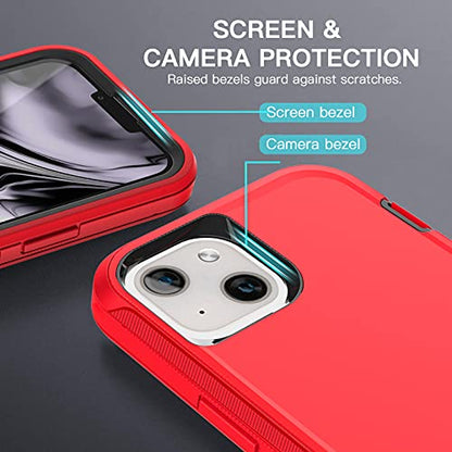 AICase for iPhone 13/iPhone 14 Case with Belt-Clip Holster, Screen Protector, Heavy Duty Protective Phone Case, Military Grade Full Body Protection Shockproof/Dustproof/Drop Proof Rugged Durabl (Red) - color: Red/Black with Belt