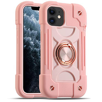 MARKILL Compatible with iPhone 11 Case 6.1 Inch with 360°Rotate Ring Stand, Military Grade Drop Protection Full Body Rugged Heavy Duty Case 3 in 1 Protective Cover Pink - color: Pink, size: iPhone 11 6.1"
