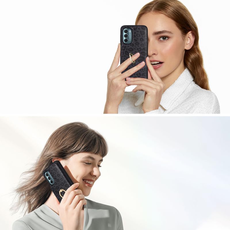Lipvina for Moto G Stylus 5G 2022 Case with Card Holder,Credit Card Holder,Ring Stand,Cute Phone Wallet Case 6.4"(Black Leopard) - color: 02-Black Leopard, size: Moto G Stylus 5G 2022