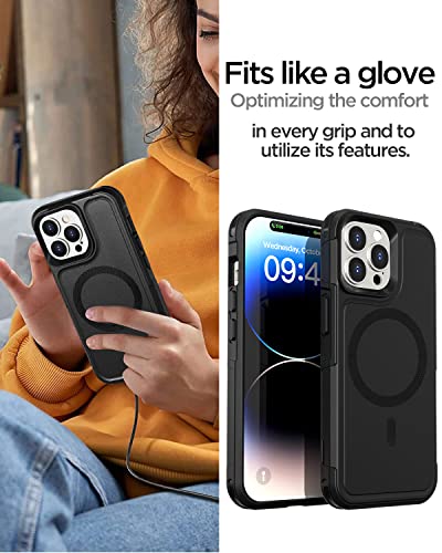 AICase for iPhone 14 Pro Max Case(6.7") Magnetic Heavy Duty 2-Layer Rugged Pocket-Friendly MagSafe Phone Case,Durable Military Grade Protection Shockproof Protective Cover for iPhone 14 Pro Max - color: Black with Magsafe Support