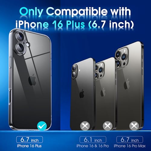 Supdeal Crystal Clear Case for iPhone 16 Plus, [Not Yellowing] [Camera Protection] [Military Grade Drop Tested] Transparent Shockproof Protective Soft Silicone Slim Cover, 6.7 inch, Transparent - color: Transparent, size: iPhone 16 Plus