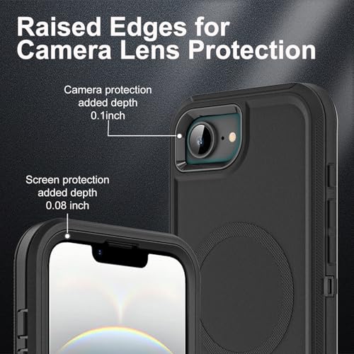 YKHJKLEC for iPhone 16e Case, Compatible with Magsafe, Military Grade 3 in 1 Heavy Duty Shockproof/Drop Proof/Dust Proof Case with 2Pcs Tempered Glass Screen Protector (New-Black/Black) - color: New-Black/Black