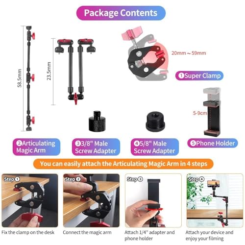 22" Articulating Magic Arm Camera Mount, Desk Clamp Overhead Mount