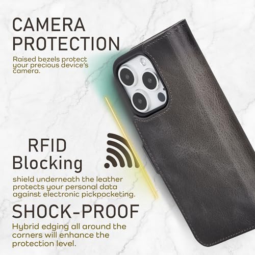 Bayelon Leather Wallet Case for iPhone 15 Pro - Flip Cover Card Holder, iPhone 15 Pro Wallet Case, Folio Case, Kickstand, MagSafe Compatible Wallet RFID Blocking (Smoked Black) - color: Smoked Black, size: iPhone 15 Pro