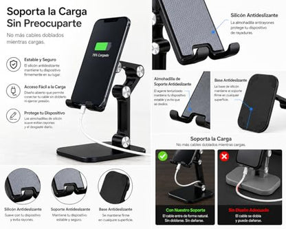 Phone Stand,(3 Cable Organizers for Desk),Set, Adjustable Phone Stand, Tablet Holder, Height & Angle Adjustable, Anti-Slip Base for Smartphones, Compatible with iPhone 17/16/15/14/13 & Android