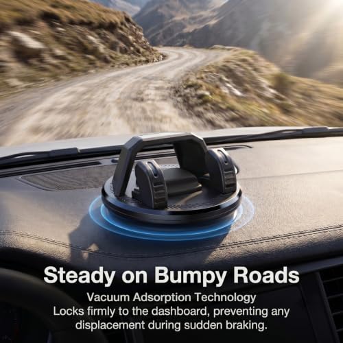 Car Phone Holder Mount, Car Dashboard Phone Holder, Anti-Slip Waterproof Navigation Mount with Wider Silicone Base, Rotatable One-Hand Operation Bracket, Universal for Most Phones (Black)
