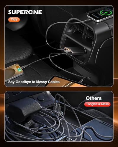SUPERONE Car Charger USB C Fast Charge, Ultra-Slim Retractable Car Charger - color: Frosted Black