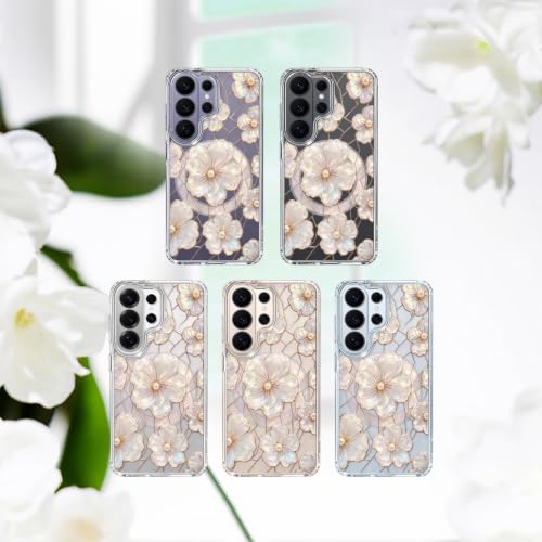 for Samsung Galaxy S26 Ultra Magnetic Case【Compatible with MagSafe】 Aesthetic Oil Painting Stained Glass Flower Design, Slim Fit Hard PC Back Shockproof Cute Clear Phone Cover, Light Pink - color: Light Pink, size: Galaxy S26 Ultra