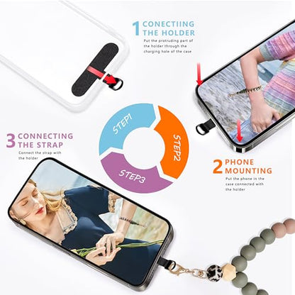 Silicone Beaded Phone Wrist Strap for Women, Elastic Wristlet - color: Daisy Leopard