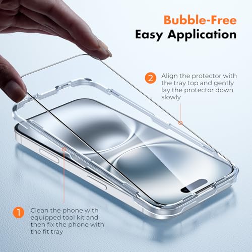 UNBREAKcable for iPhone 16 Plus Screen Protector, 3-Pack Full Coverage Tempered Glass [Military Grade Shatterproof] [9H Hardness] [Easy Installation Frame] [Bubble Free] for iPhone 16 Plus 6.7" - size: iPhone 15 Plus/16 Plus
