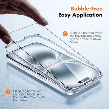 UNBREAKcable for iPhone 16 Plus Screen Protector, 3-Pack Full Coverage Tempered Glass [Military Grade Shatterproof] [9H Hardness] [Easy Installation Frame] [Bubble Free] for iPhone 16 Plus 6.7" - size: iPhone 15 Plus/16 Plus