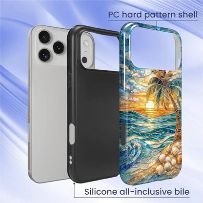 Case for iPhone 17 Pro Max, Dual Layer Phone Cover, Stained Glass Beach Palm - color: Stained Glass Beach Palm, size: Iphone 17 Pro Max