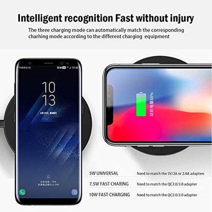 Wireless Charger Ultra Slim 10W Fast Wireless Charging Station Black Qi-Certified，Universal Wireless Charging Station Pad Compatible with Smart Phones and Other QI Devices(No AC Adapter,1 Pack)