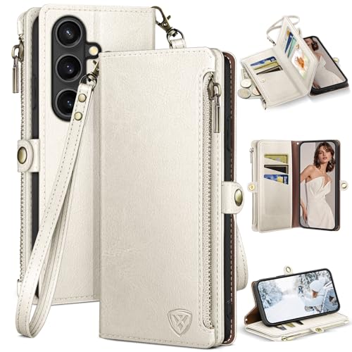 XcaseBar Compatible with ‌Samsung Galaxy S26 Wallet case with Zipper Credit Card Holder【RFID Blocking】,Flip Folio Book PU Phone case Shockproof Cover Women Men for Samsung S26 case White - color: White, size: Samsung Galaxy S26