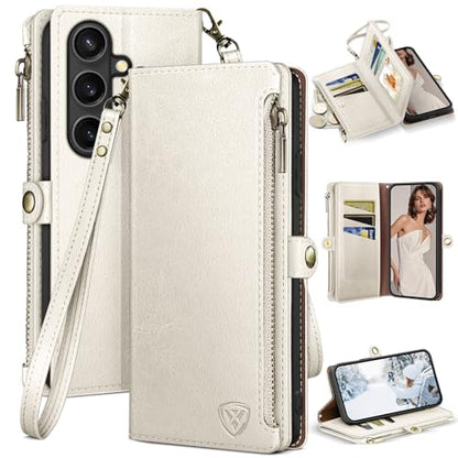 XcaseBar Compatible with ‌Samsung Galaxy S26 Wallet case with Zipper Credit Card Holder【RFID Blocking】,Flip Folio Book PU Phone case Shockproof Cover Women Men for Samsung S26 case White - color: White, size: Samsung Galaxy S26
