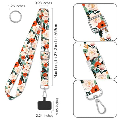 2 Pack Phone Lanyard Cell Phone Lanyard Crossbody Adjustable Phone Strap for Use Around the Neck Cell Phone Lanyard - color: Orange and Green Flowers