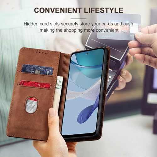 Jasonyu Flip Wallet Case for Moto G 5G (2023),Leather Magnetic Folio Cover with Card Holder,Kickstand - TPU Shockproof Durable Protective Phone Case,Brown | PU Leather Magnetic Folio Cover,with Card Holder,Kickstand,TPU Shockproof,Durable,Protective Phone