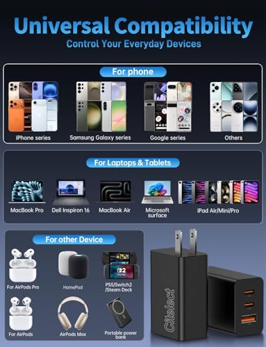 85W Dynamic Power GaN USB-C Fast Charger, 2C1A 3-Port, Max 65W, 3 Pack - color: Black, size: 3Pack