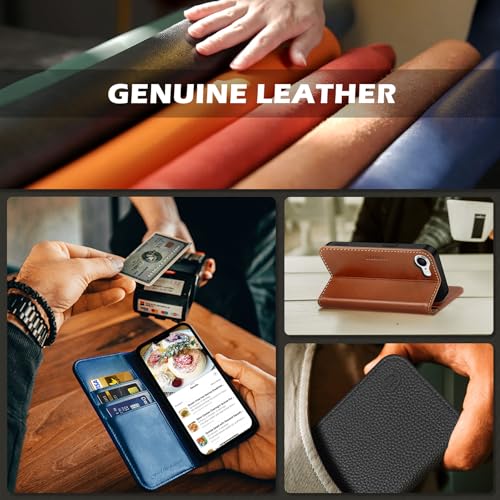 SHIELDON Genuine Leather Flip Wallet Case for iPhone 17e/16e, Evergreen | Magnetic Closure, RFID Blocking, Credit Card Holder, Viewing Stand, Foldable Design, Shockproof Protective Cover - color: Evergreen