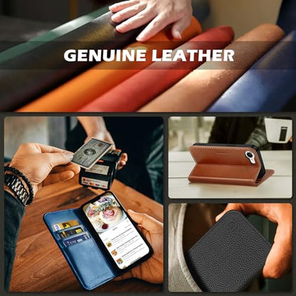 SHIELDON Genuine Leather Flip Wallet Case for iPhone 17e/16e, Retro Coffee | RFID Blocking, Credit Card Holder, Magnetic Closure, Kickstand, Folio Design, Soft Shock-Absorbent Phone Cover - color: Retro Coffee