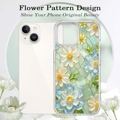 for iPhone 13 Mini 5.4" Magnetic Case【Compatible with MagSafe】 Aesthetic Oil Painting Stained Glass Flower Design, Slim Fit Hard PC Back Shockproof Cute Clear Phone Cover, White Blue - color: White Blue, size: iPhone 13 Mini