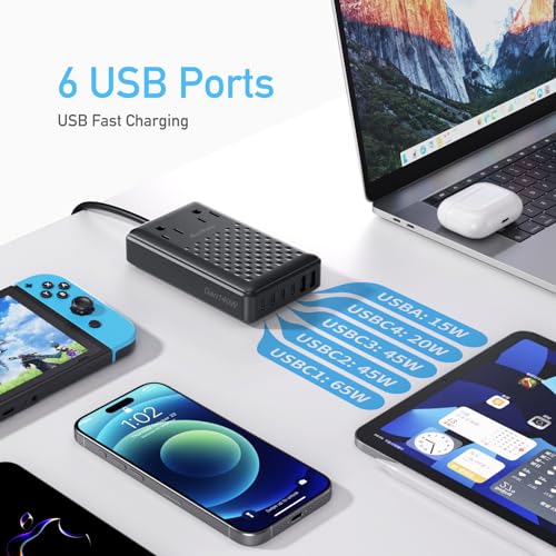 Charging Station 140W USB C Charger Block, Upgraded GaN III 8-in-1 Fast Charging Station Hub，PD 65W Laptop Charger Adapter Compatible with Compatible with MacBook Air/Pro,iPhone16/15,Galaxy S24 etc - color: Black PD 65W