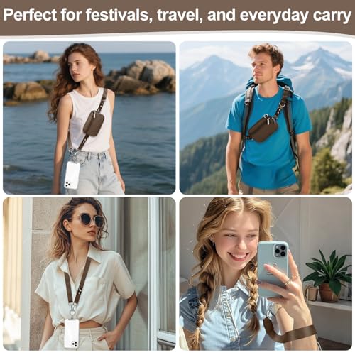 Phone Lanyard Crossbody with Detachable RFID Wallet (Brown) - color: Brown, size: Medium