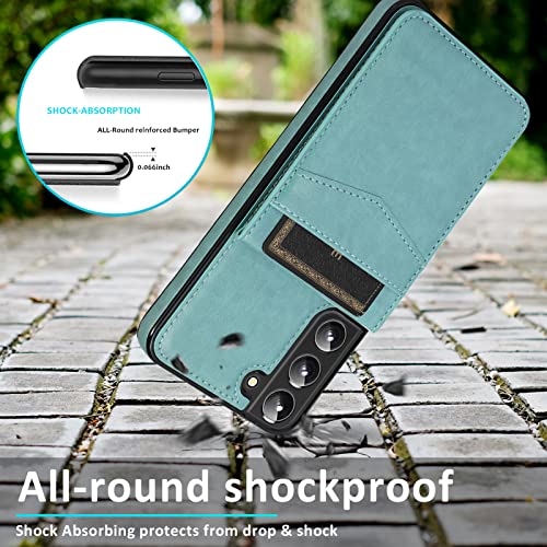 Asuwish Phone Case for Samsung Galaxy S22 5G with Tempered Glass Screen Protector and Credit Card Holder Wallet Cover Stand Leather Cell Accessories Glaxay S 22 G5 Cases Women Men Green - color: Green