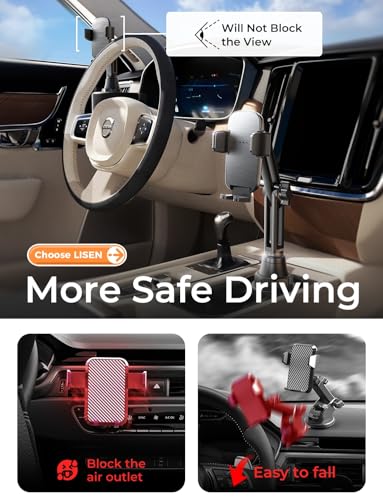 LISEN [Upgraded Version Cup Holder Phone Holder for Car, Universal 360° Adjustable Long Neck Car Phone Mount Golf Cart Truck Jeep, Compatible with iPhone Samsung Google & All 4.0-7.0 '' Phones - color: Black