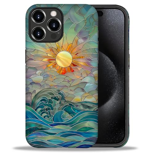 DAIZAG Compatible with iPhone 16 Pro Max Case,Sun Rays Ocean Waves Stained Glass Full Pattern Plastic Soft TPU,Double Protection Corner Case for iPhone 16 Pro Max - color: Sun Rays Ocean Waves Stained Glass, size: iPhone 16 Pro Max