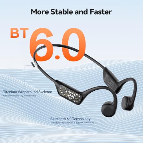 TECKNET Bone Conduction Headphones, Bluetooth V6.0 Open Ear Headphones, Wireless Headphones 10H Playtime & IPX5 Waterproof, Comfortable Fit Built-in Mic, Sport Headphone for Running & Workout -Black
