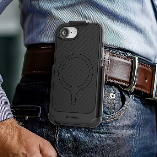 Encased Thin Armor for iPhone 16e / iPhone 17e Case with Belt Clip (Compatible with MagSafe), Slim Flexible Magnetic Cover with Rotating Holster (Matte Black) - size: iPhone 16e