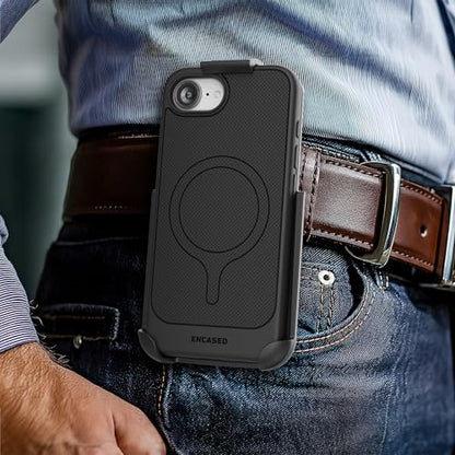 Encased Thin Armor for iPhone 16e / iPhone 17e Case with Belt Clip (Compatible with MagSafe), Slim Flexible Magnetic Cover with Rotating Holster (Matte Black) - size: iPhone 16e