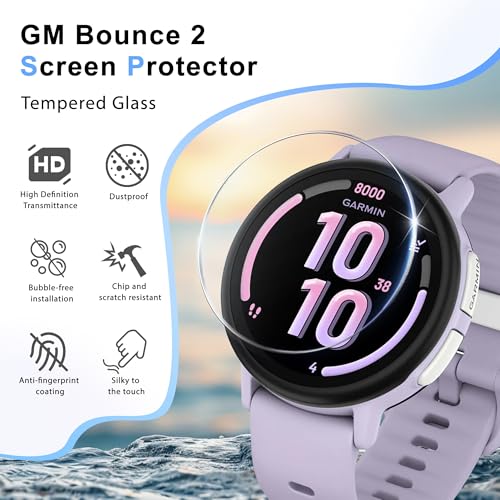 6 Pack Screen Protector for Garmin Bounce 2,Tempered glass | High clarity, responsive touch, anti-shatter tempered glass, bubble-free install and scratch protection for daily wear. - size: For Garmin Bounce 2 43mm 1.69 Inch