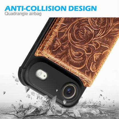 Wallet Real Leather Case Compatible with iPhone 17 Air 6.5" Brown | Genuine Leather,Shockproof, Anti-Fall Case,Flip Cover,with Card Slot,Double Magnetic Buckle,Kickstand,RFID Blocking Brown - color: Brown, size: 6.5"-17 Air
