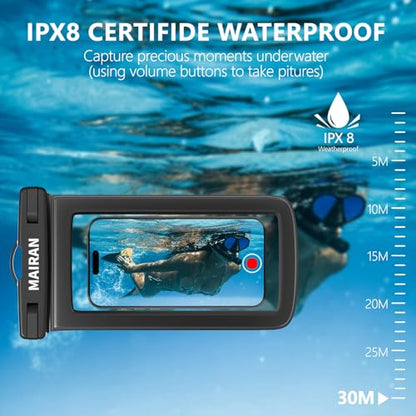 IPX8 Waterproof Phone Pouch Case 2Pack, Water Proof CellPhone Dry Bag for iPhone 16 15 14 13 12 11 Pro Max Plus XS, Galaxy S24 S23 4-7" Protector & Travel Essentials for Beach, Pool, Cruise-Black