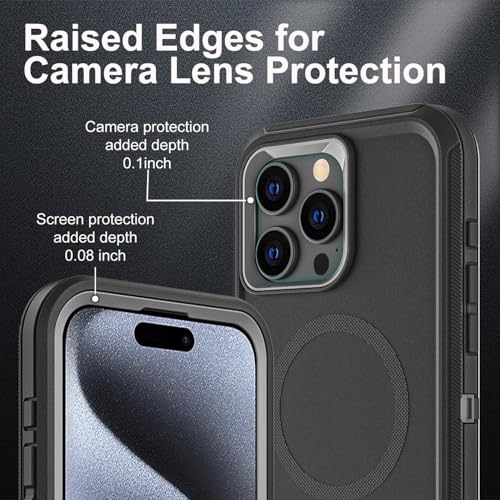 YKHJKLEC for iPhone 15 Pro Case, Compatible with Magsafe, Military Grade 3 in 1 Heavy Duty Shockproof/Drop Proof/Dust Proof Case with 2Pcs Tempered Glass Screen Protector (New-Black/Grey) - color: New-Black/Grey