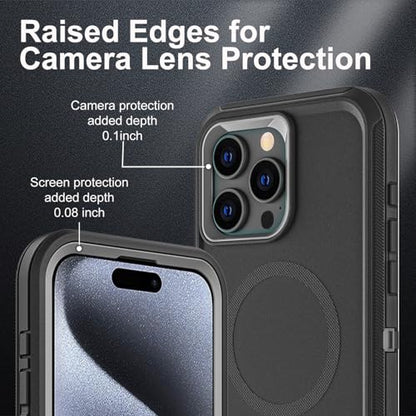 YKHJKLEC for iPhone 15 Pro Case, Compatible with Magsafe, Military Grade 3 in 1 Heavy Duty Shockproof/Drop Proof/Dust Proof Case with 2Pcs Tempered Glass Screen Protector (New-Black/Grey) - color: New-Black/Grey