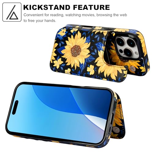 HAOPINSH for iPhone 16 Pro Wallet Case with Card Holder, Blooming Sunflowers Pattern Back Flip Folio PU Leather Kickstand Card Slots Case for Women Girls, Double Magnetic Clasp Shockproof Cover 6.3" - color: Blooming Sunflowers